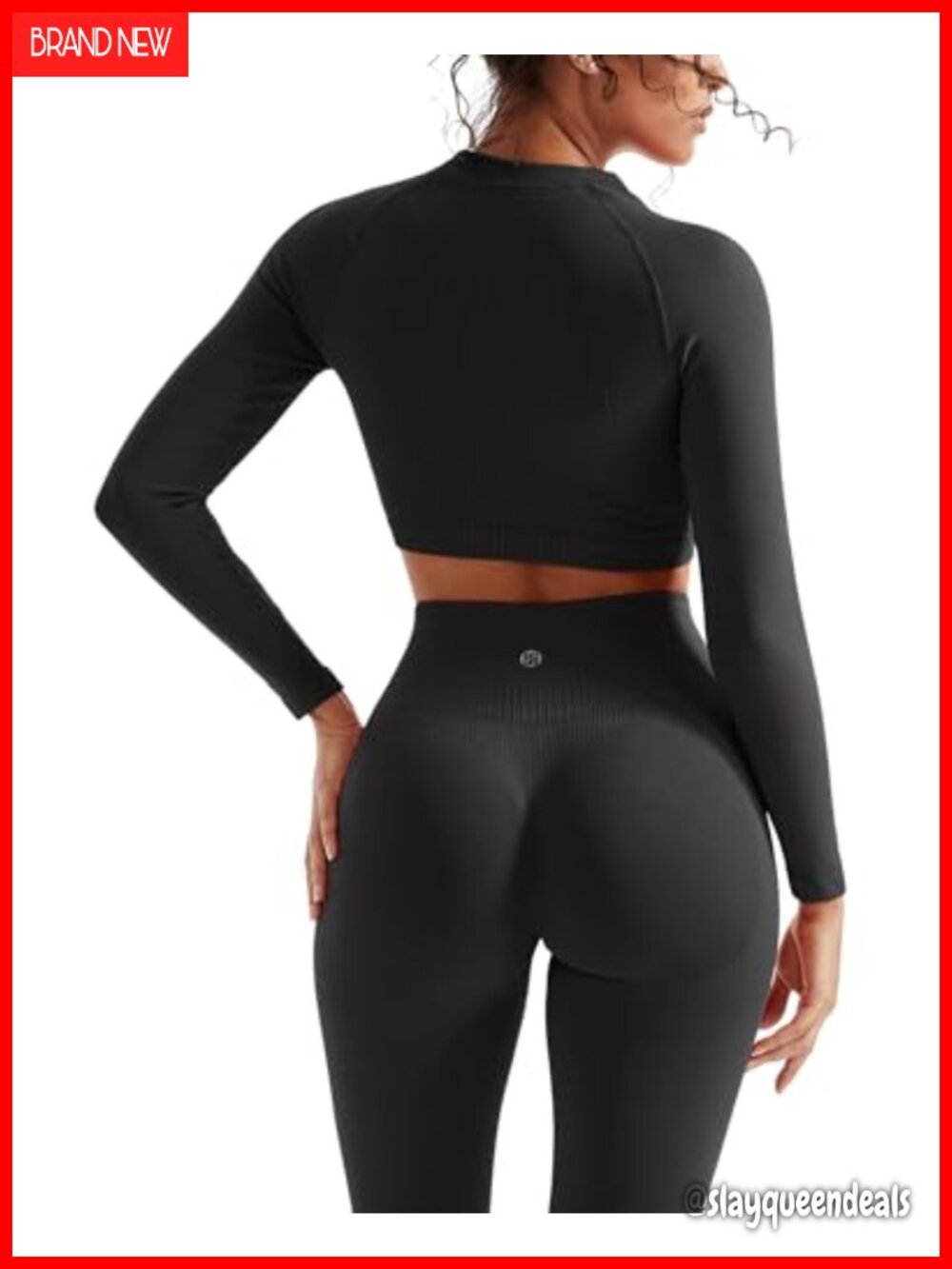 Seamless Ribbed Workout Set Long Sleeve Crop Top High Waist Leggings